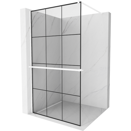 Mexen Kioto+ Duschwand mit Ablage Walk-in 100 x 200 cm, schwarzes Gitter, weiß - 800-100-121-20-77