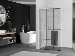 Mexen Kioto+ Duschwand mit Ablage Walk-in 100 x 200 cm, schwarzes Gitter, weiß - 800-100-121-20-77