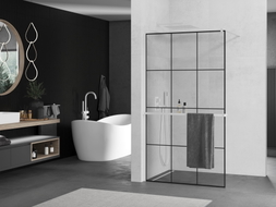 Mexen Kioto+ Duschwand mit Ablage Walk-in 110 x 200 cm, schwarzes Gitter, weiß - 800-110-121-20-77