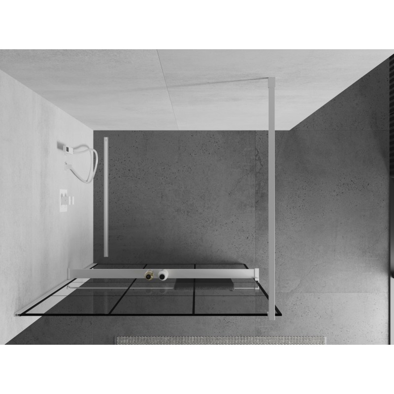 Mexen Kioto+ Duschwand mit Ablage Walk-in 110 x 200 cm, schwarzes Gitter, weiß - 800-110-121-20-77