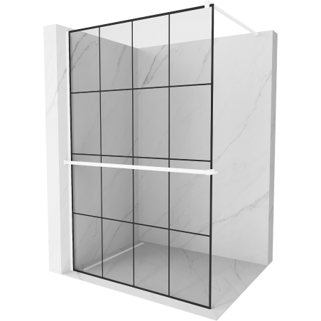 Mexen Kioto+ Duschwand mit Ablage Walk-in 130 x 200 cm, schwarzes Gitter, weiß - 800-130-121-20-77