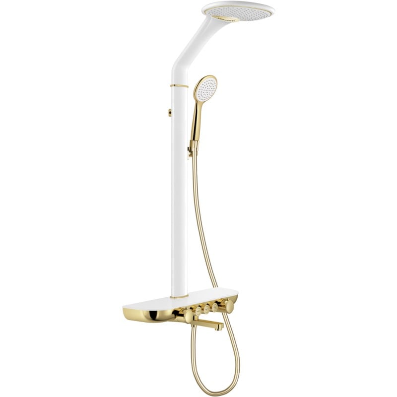 Mexen Blaze Aufputz-Duschset mit Regendusche und Armatur, Weiß/Gold - 78109-25