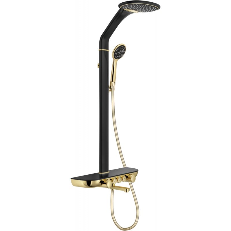 Mexen Blaze Aufputz-Duschset mit Regenbrause und Armatur, schwarz/gold - 78109-75