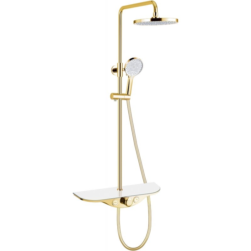 Mexen Exxo Aufputz-Duschset mit Regenbrause und Armatur, gold/weiß - 78113-25