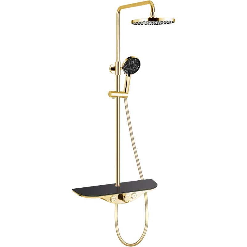 Mexen Exxo Aufputz-Duschset mit Regenbrause und Armatur, Gold/Schwarz - 78113-75
