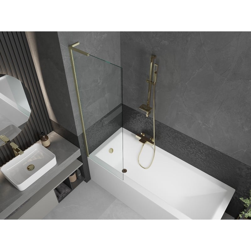 Mexen Next L Badewannenabtrennung 1-flügelig 60 x 150 cm, transparent, gebürstetes Gold - 895-060-000-03-00-55