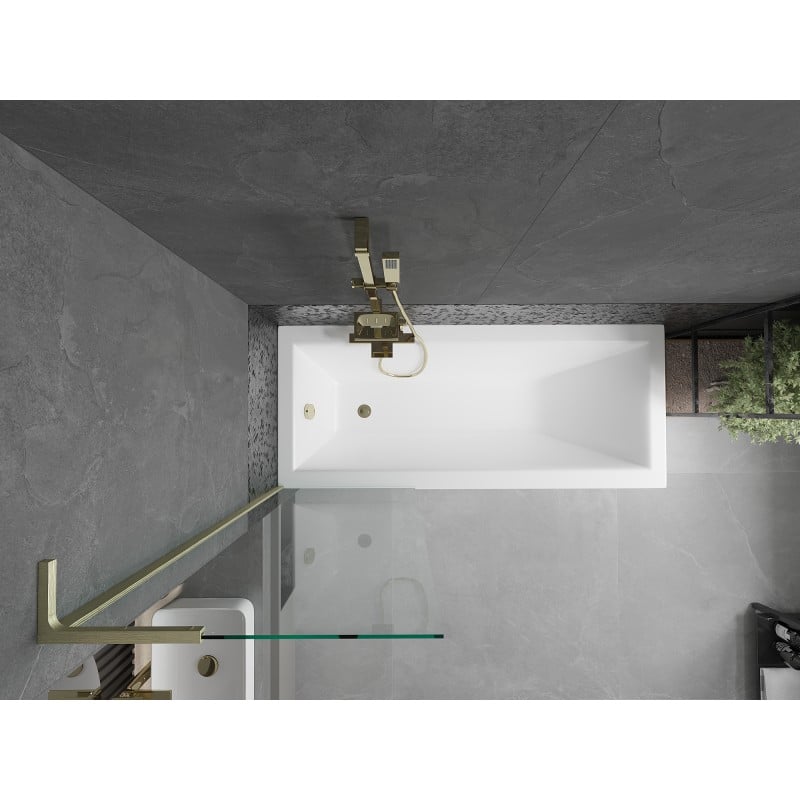 Mexen Next L Badewannenabtrennung 1-flügelig 60 x 150 cm, transparent, gebürstetes Gold - 895-060-000-03-00-55