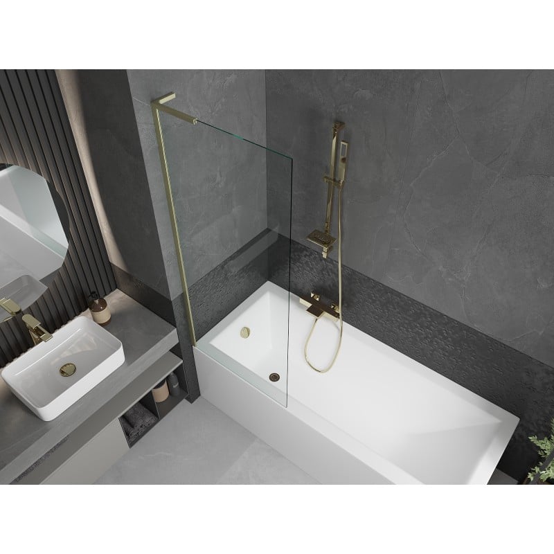 Mexen Next L Badewannenwand 1-flügelig 70 x 150 cm, transparent, gebürstetes Gold - 895-070-000-03-00-55