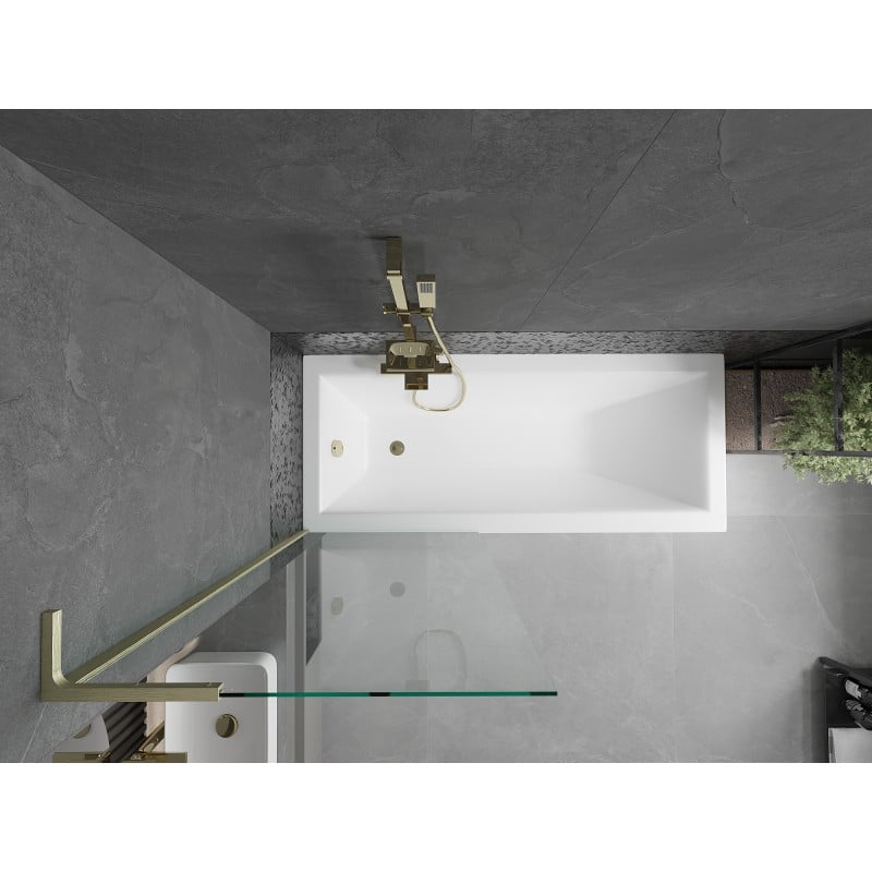 Mexen Next L Badewannenwand 1-flügelig 70 x 150 cm, transparent, gebürstetes Gold - 895-070-000-03-00-55