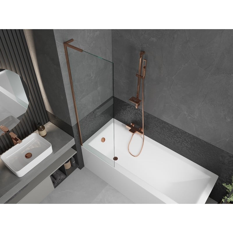 Mexen Next L Badewannenabtrennung 1-flügelig 60 x 150 cm, transparent, Roségold - 895-060-000-03-00-60