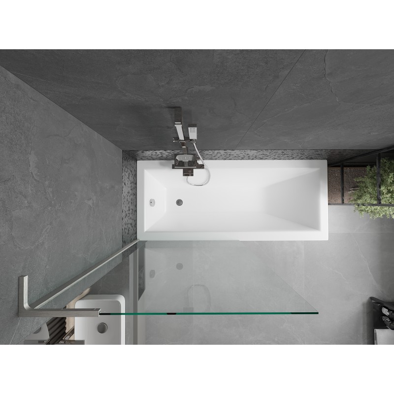 Mexen Next L Badewannenabtrennung 1-flügelig 90 x 150 cm, transparent, gebürsteter Nickel - 895-090-000-03-00-97
