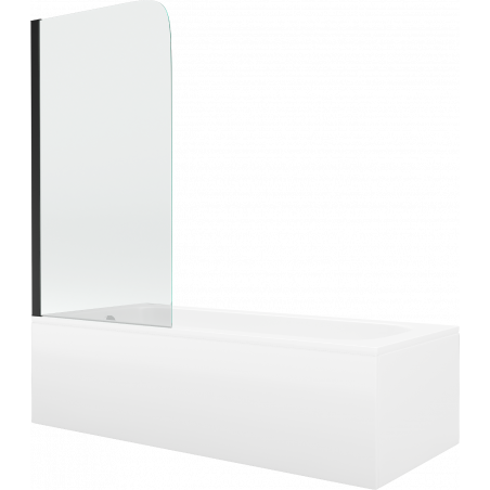Mexen Vega Rechteckige Badewanne 150 x 70 cm mit Verkleidung und einflügeliger Trennwand 70 cm, transparent, schwarz