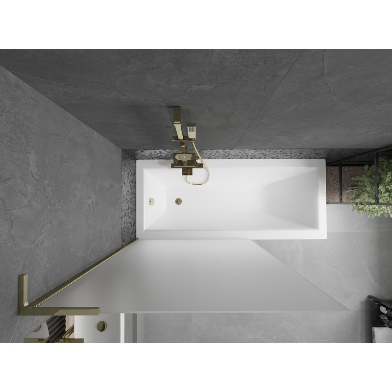 Mexen Next L Badewannenabtrennung 1-flügelig 100 x 150 cm, matt, gold - 895-100-000-03-30-50