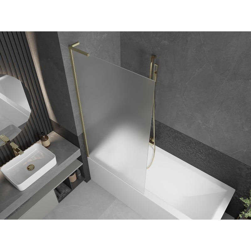 Mexen Next L Badewannen-Faltwand 1-flügelig 90 x 150 cm, Milchglas, gebürstetes Gold - 895-090-000-03-30-55