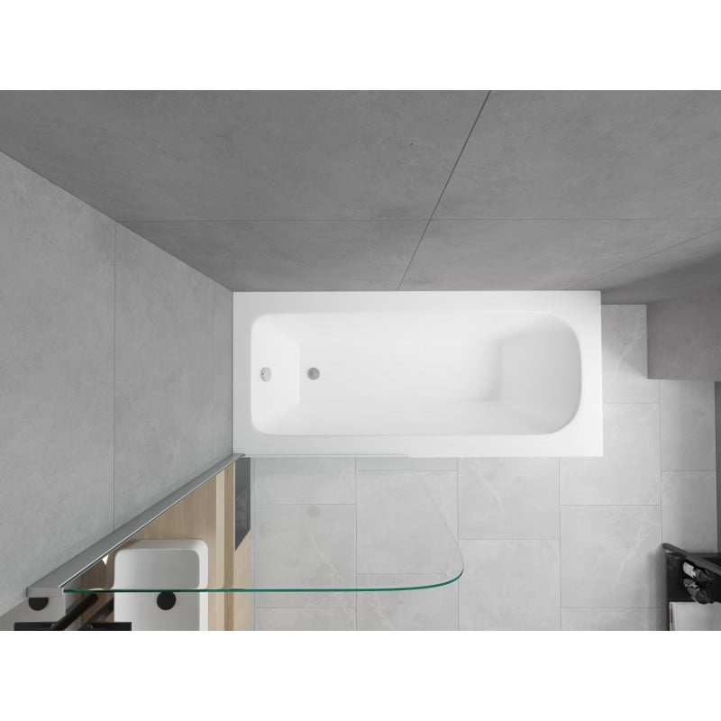 Mexen Vega Rechteckige Badewanne 150 x 70 cm mit Verkleidung und 1-flügeliger Duschabtrennung 75 cm, transparent, chrom