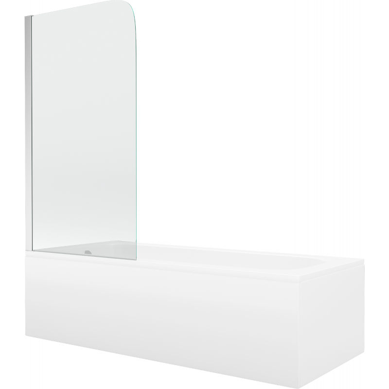 Mexen Vega Rechteckige Badewanne 150 x 70 cm mit Verkleidung und 1-flügeliger Duschabtrennung 75 cm, transparent, chrom