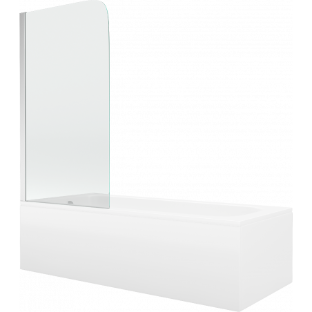 Mexen Vega Rechteckige Badewanne 150 x 70 cm mit Verkleidung und 1-flügeliger Duschabtrennung 75 cm, transparent, chrom