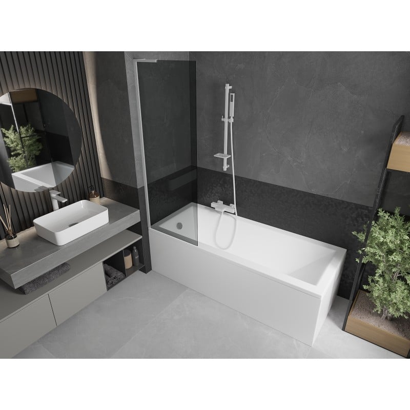 Mexen Next L Badewannenabtrennung 1-flügelig 60 x 150 cm, grafit, weiß - 895-060-000-03-40-20