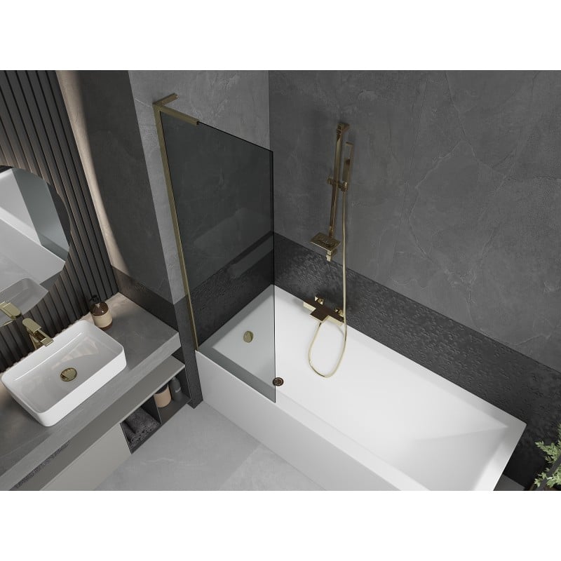 Mexen Next L Badewannenwand 1-flügelig 60 x 150 cm, graphit, gold - 895-060-000-03-40-50