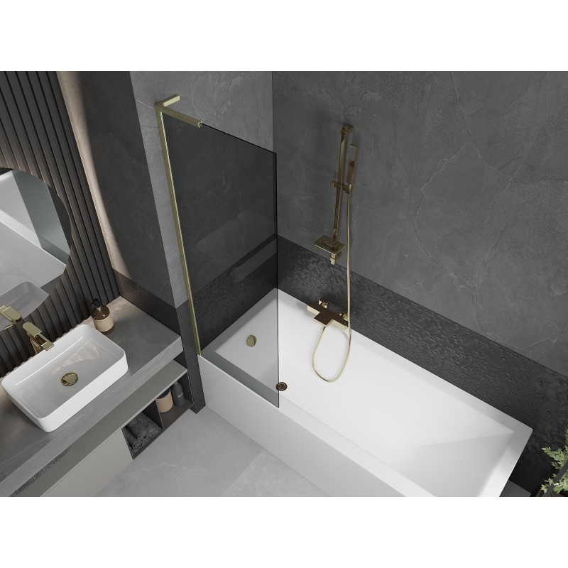 Mexen Next L Badewannenabtrennung 1-flügelig 60 x 150 cm, grafit, gebürstetes Gold - 895-060-000-03-40-55
