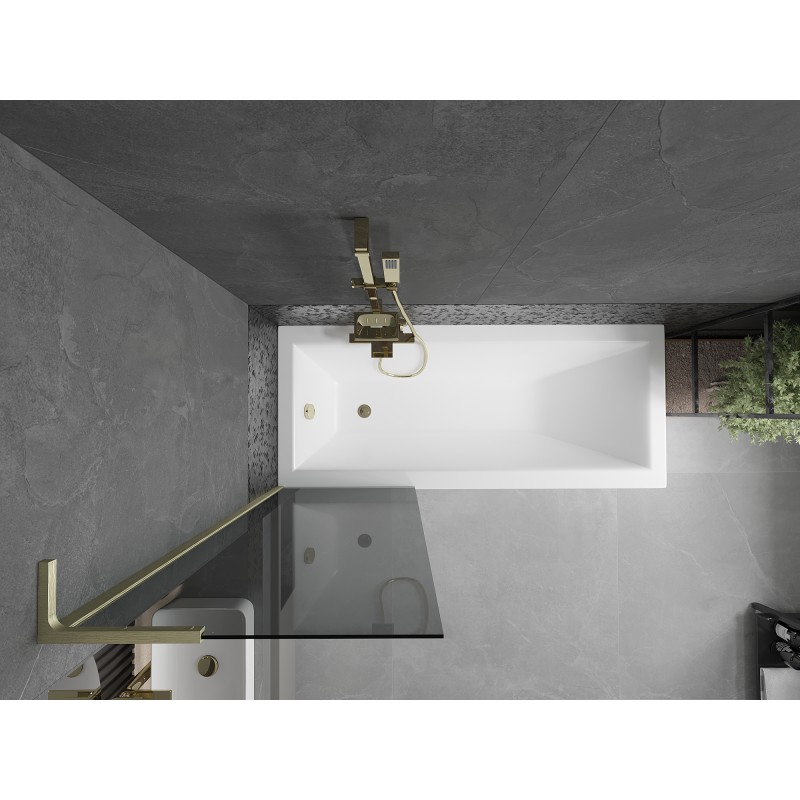 Mexen Next L Badewannenabtrennung 1-flügelig 60 x 150 cm, grafit, gebürstetes Gold - 895-060-000-03-40-55