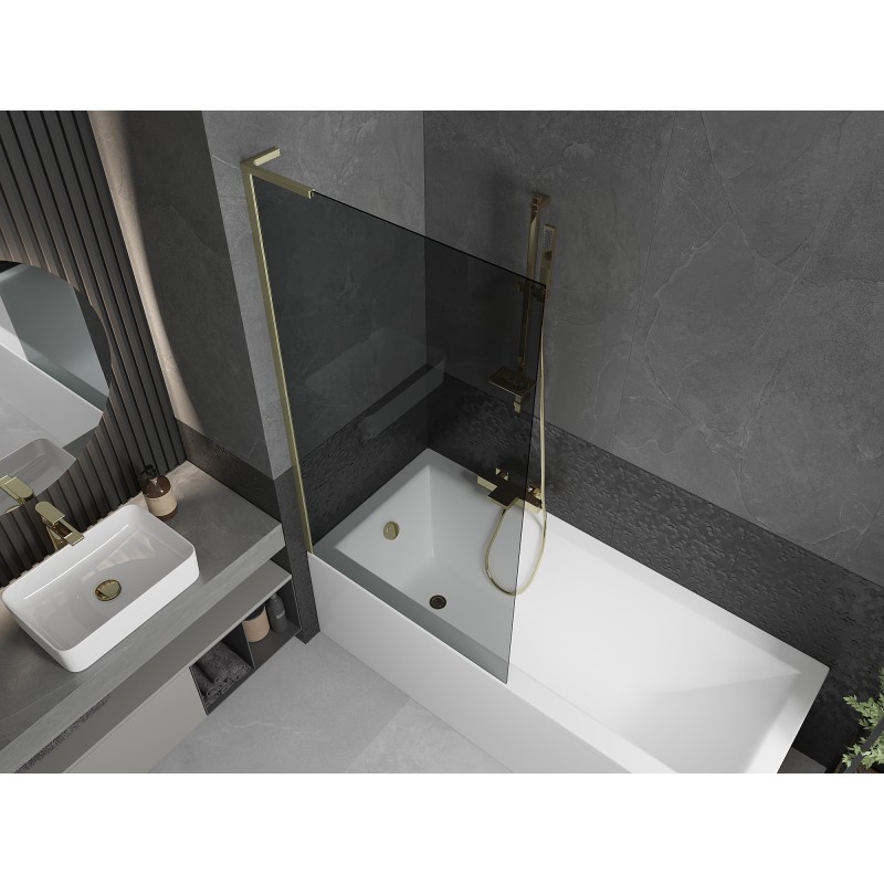 Mexen Next L Badewannenwand 1-flügelig 90 x 150 cm, grafit, gebürstet gold - 895-090-000-03-40-55