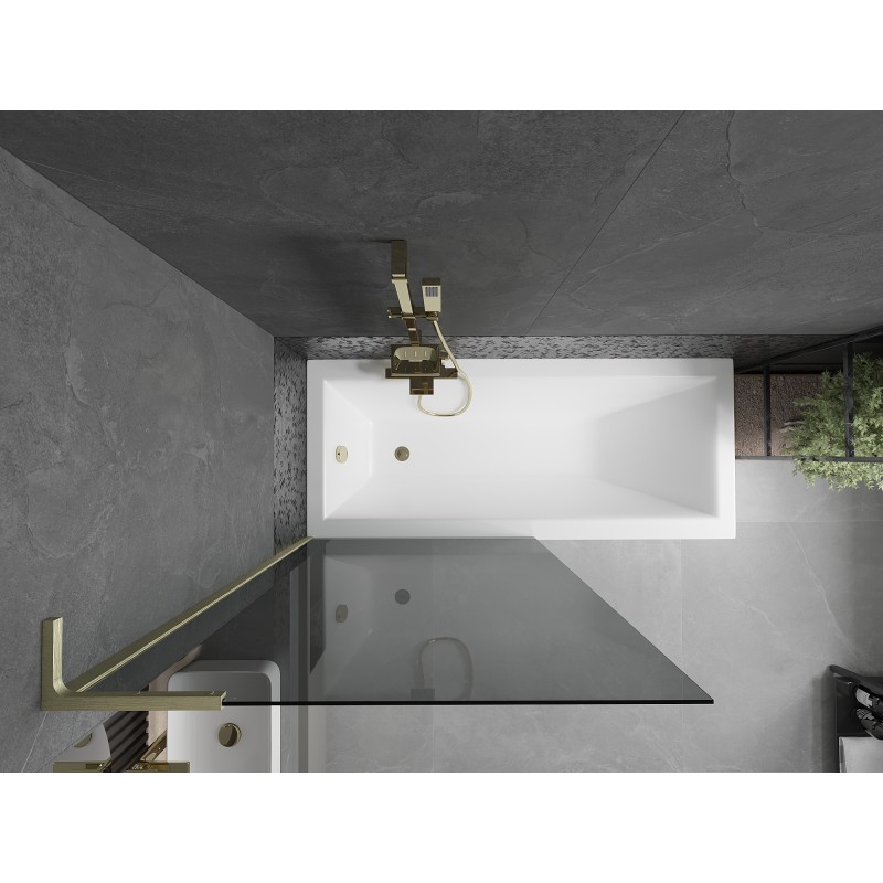 Mexen Next L Badewannenwand 1-flügelig 90 x 150 cm, grafit, gebürstet gold - 895-090-000-03-40-55