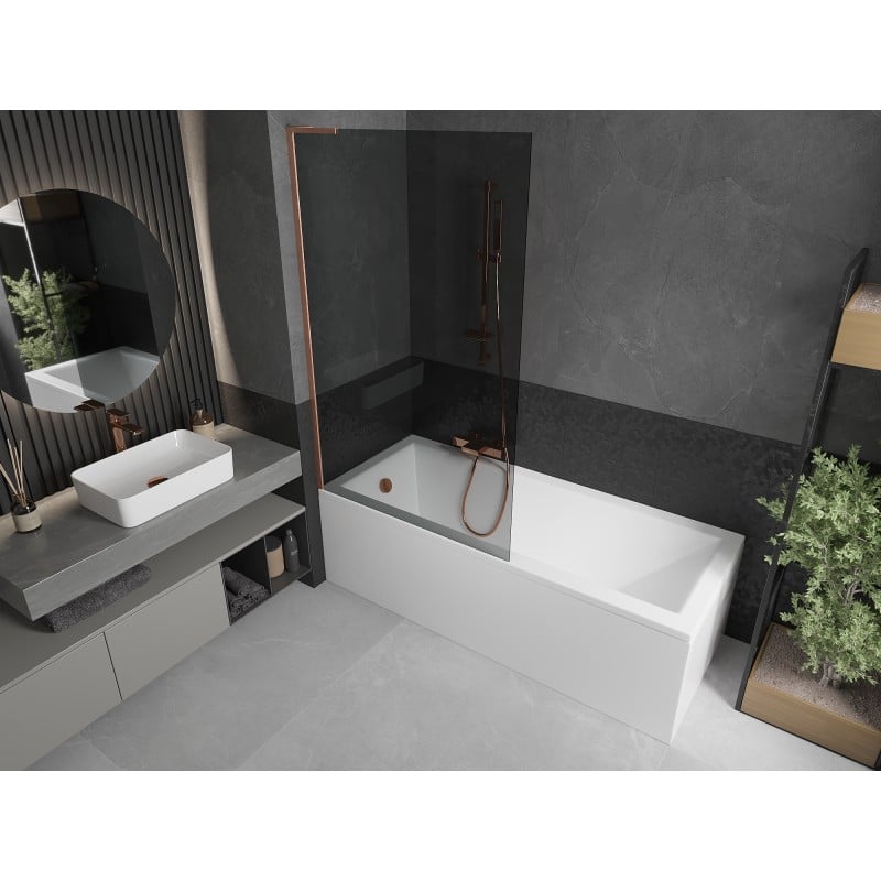 Mexen Next L Duschwand für die Badewanne 1-flügelig 100 x 150 cm, Graphit, gebürstetes Kupfer - 895-100-000-03-40-65