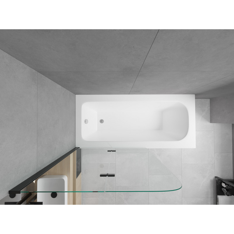 Mexen Vega Rechteckige Badewanne 150 x 70 cm mit Verkleidung und 2-flügeliger Trennwand 80 cm, transparent, schwarz