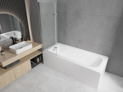 Mexen Vega rechteckige Badewanne 150 x 70 cm mit Verkleidung und 2-flügeliger Duschwand 100 cm, transparent, Chrom - 550115070X?