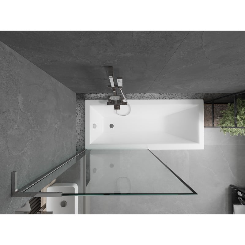 Mexen Next L Badewannenwand 1-flüglig 90 x 150 cm, schwarzer Rahmen, Chrom - 895-090-000-03-70-01