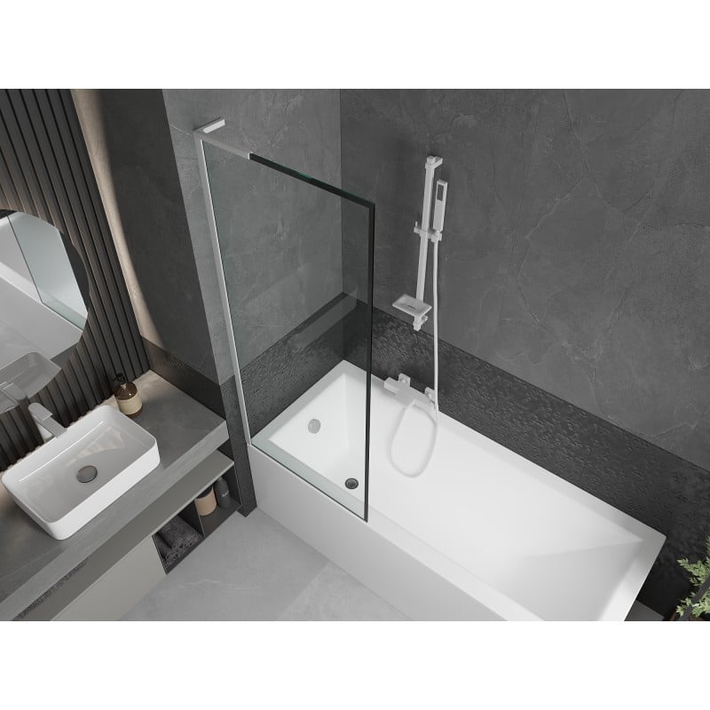 Mexen Next L Badewannenabtrennung 1-flügelig 70 x 150 cm, schwarzer Rahmen, weiß - 895-070-000-03-70-20