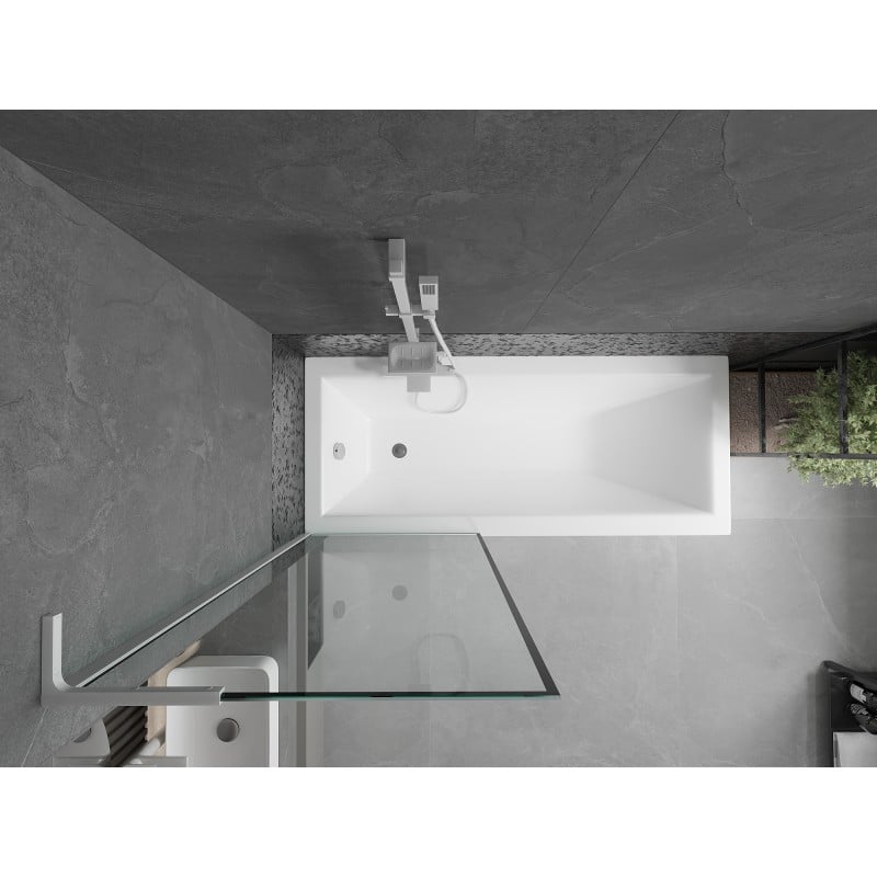 Mexen Next L Badewannenabtrennung 1-flügelig 70 x 150 cm, schwarzer Rahmen, weiß - 895-070-000-03-70-20