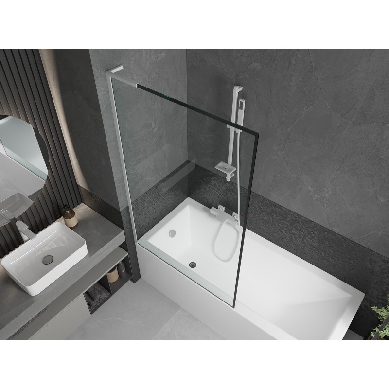 Mexen Next L Badewannenabtrennung 1-flügelig 100 x 150 cm, schwarzer Rahmen, weiß - 895-100-000-03-70-20