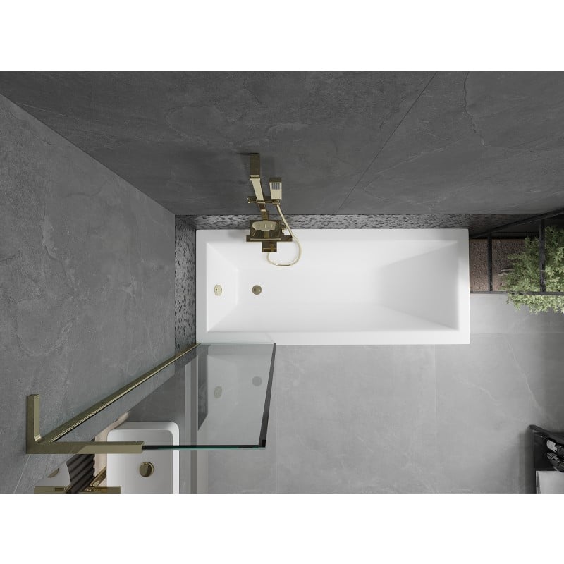 Mexen Next L Badewannenabtrennung 1-flügelig 50 x 150 cm, schwarzer Rahmen, gold - 895-050-000-03-70-50