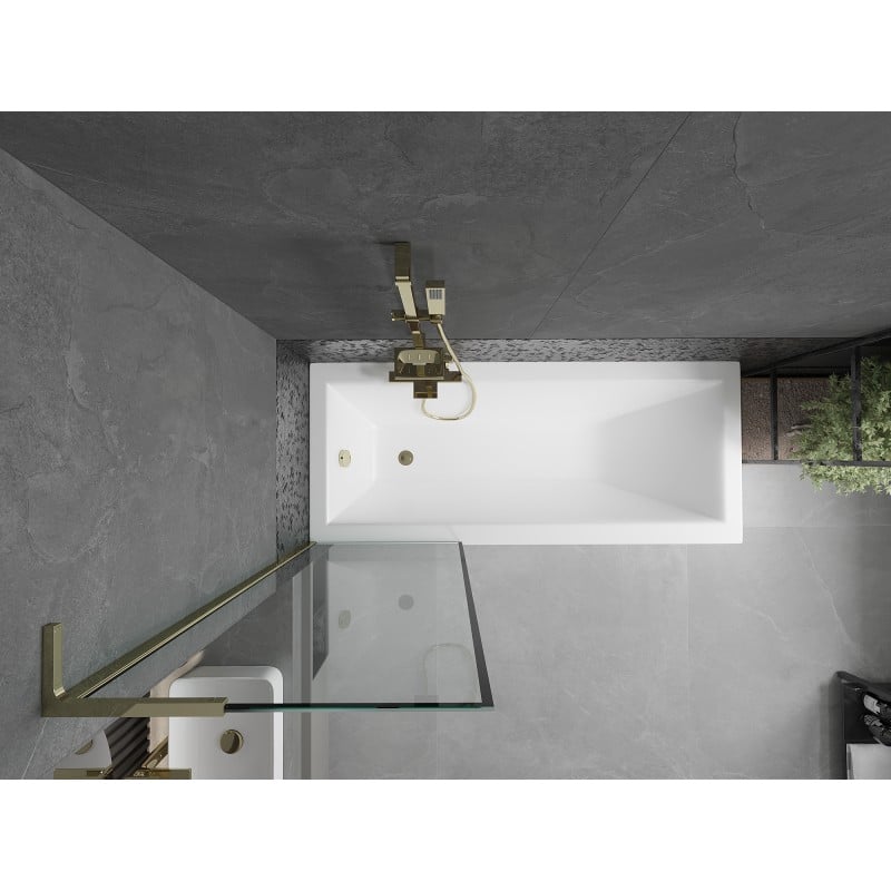 Mexen Next L Badewannenwand 1-flügelig 60 x 150 cm, schwarzer Rahmen, Gold - 895-060-000-03-70-50