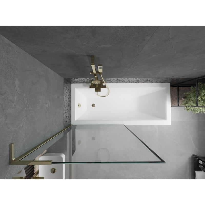 Mexen Next L Badewannenabtrennung 1-flügelig 90 x 150 cm, schwarzer Rahmen, gold - 895-090-000-03-70-50