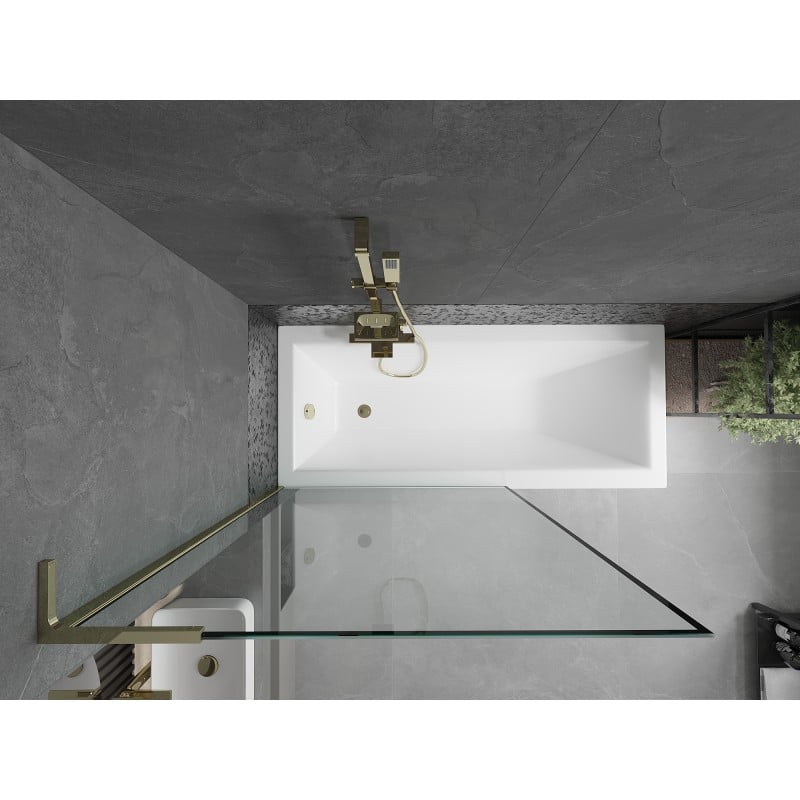 Mexen Next L Badewannenabtrennung 1-flügelig 100 x 150 cm, schwarzer Rahmen, gold - 895-100-000-03-70-50