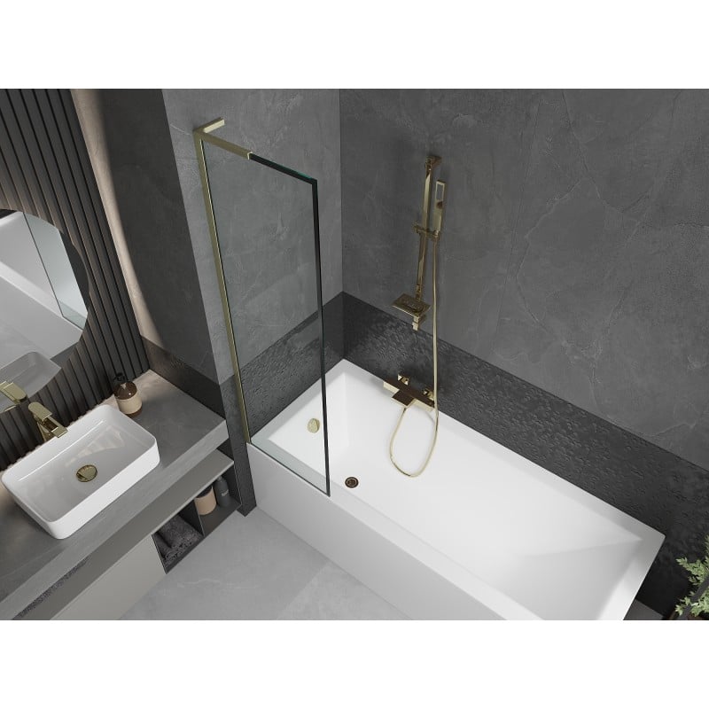 Mexen Next L Badewannenabtrennung 1-flügelig 50 x 150 cm, schwarzer Rahmen, Gold gebürstet - 895-050-000-03-70-55