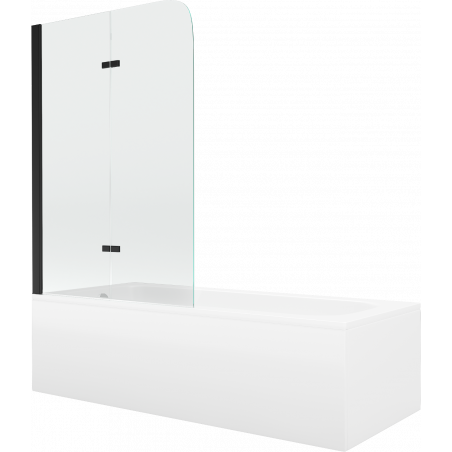 Mexen Vega Rechteckige Badewanne 150 x 70 cm mit Verkleidung und 2-flügeliger 100 cm Duschabtrennung, transparent, schwarz