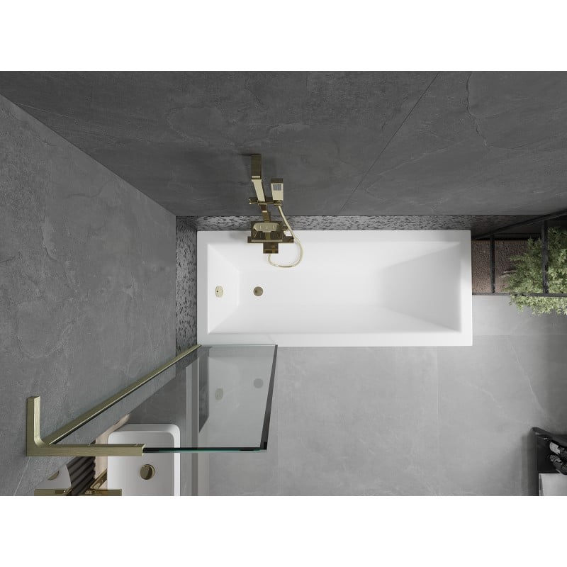 Mexen Next L Badewannenabtrennung 1-flügelig 50 x 150 cm, schwarzer Rahmen, Gold gebürstet - 895-050-000-03-70-55