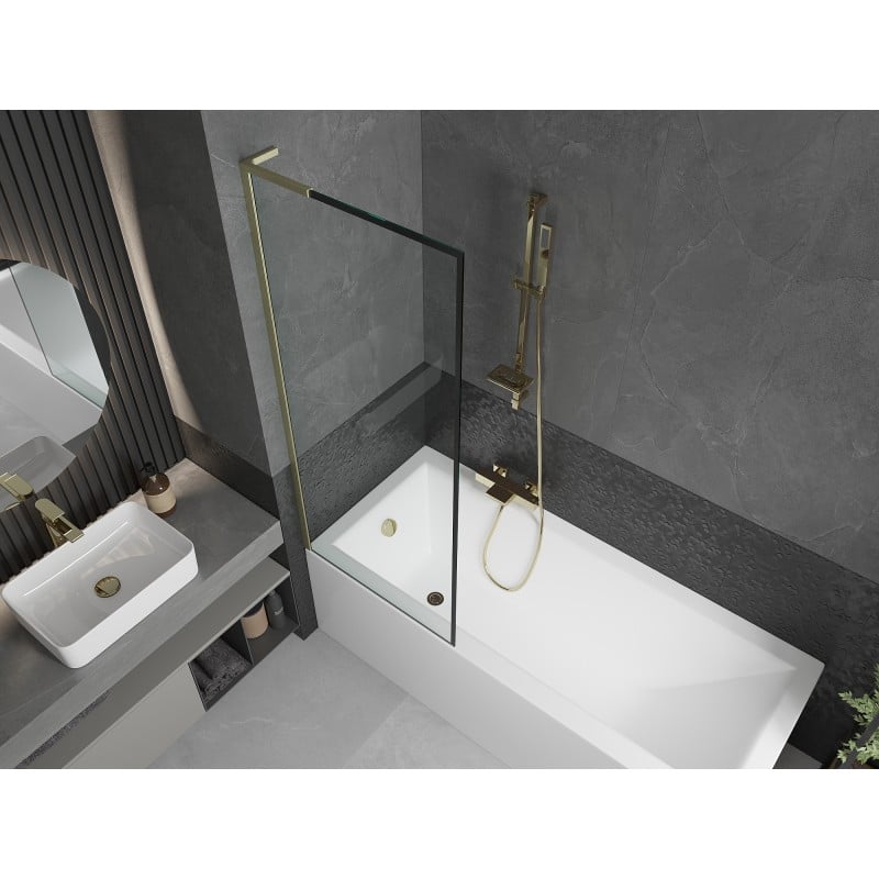 Mexen Next L Badewannenabtrennung 1-flügelig 70 x 150 cm, schwarzer Rahmen, gebürstet gold - 895-070-000-03-70-55