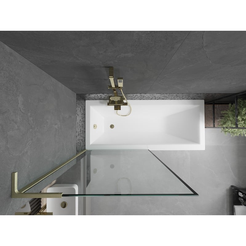 Mexen Next L Badewannenabtrennung 1-flügelig 90 x 150 cm, schwarzer Rahmen, gebürstetes Gold - 895-090-000-03-70-55