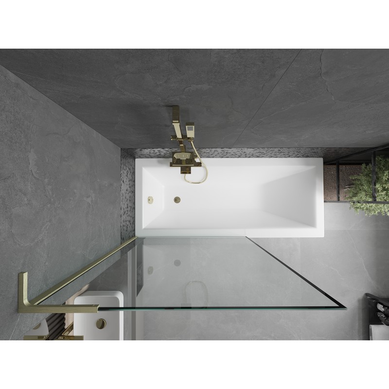 Mexen Next L Badewannenwand 1-flügelig 100 x 150 cm, schwarzer Rahmen, gebürstetes Gold - 895-100-000-03-70-55