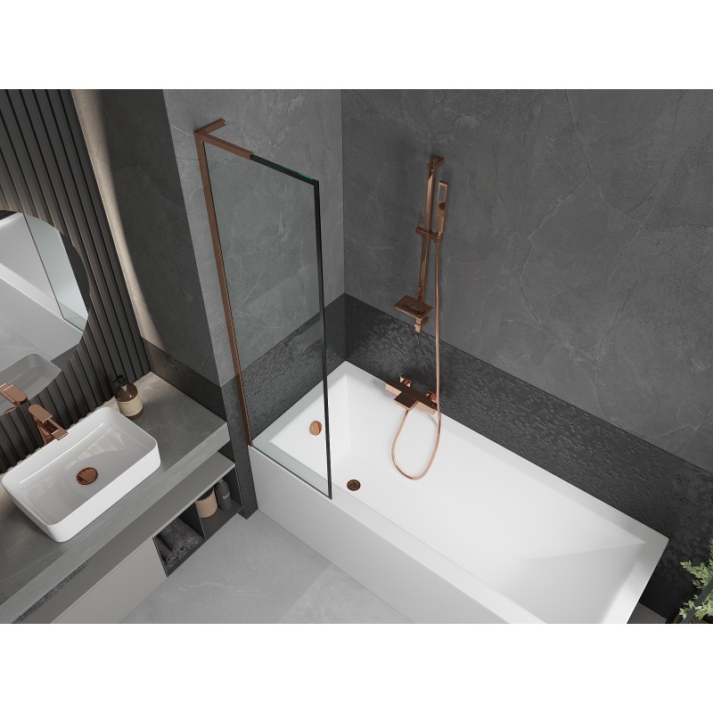 Mexen Next L Badewannenfaltwand 1-flügelig 50 x 150 cm, schwarzer Rahmen, Roségold - 895-050-000-03-70-60