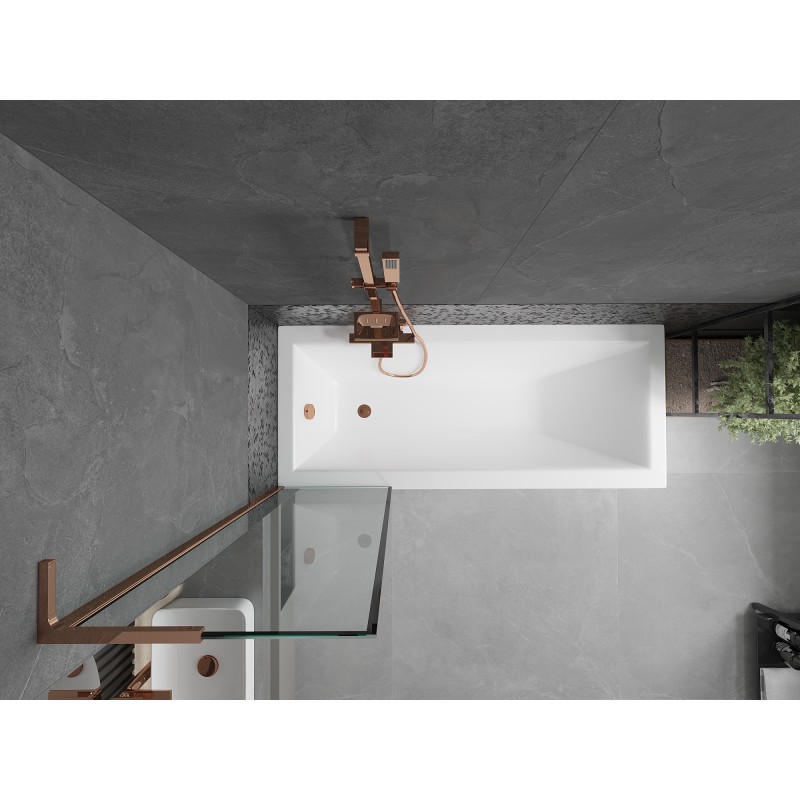 Mexen Next L Badewannenfaltwand 1-flügelig 50 x 150 cm, schwarzer Rahmen, Roségold - 895-050-000-03-70-60