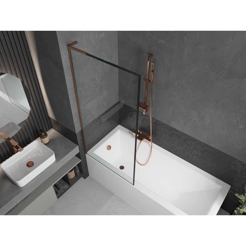 Mexen Next L Badewannenfaltwand 1-flügelig 80 x 150 cm, schwarzer Rahmen, Roségold - 895-080-000-03-70-60