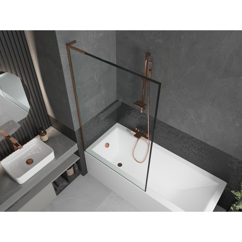Mexen Next L einteilige Badewannenwand 100 x 150 cm, schwarzer Rahmen, Roségold - 895-100-000-03-70-60