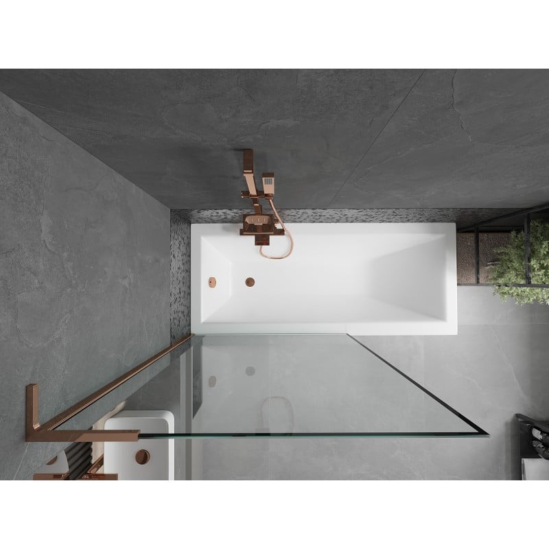 Mexen Next L einteilige Badewannenwand 100 x 150 cm, schwarzer Rahmen, Roségold - 895-100-000-03-70-60