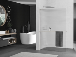 Mexen Kioto+ L Duschwand mit Ablage Walk-in 90 x 200 cm, Streifen, gebürsteter Nickel - 800-090-123-97-09